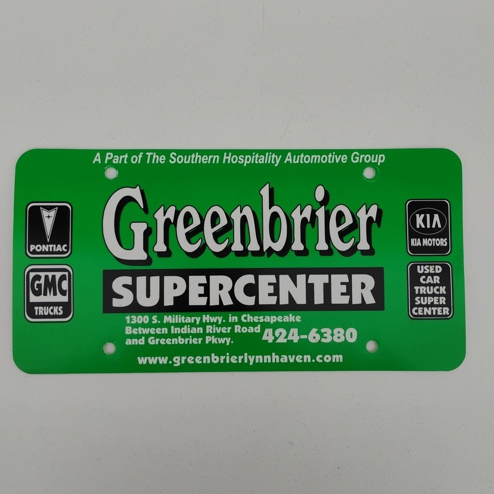 Greenbrier Pontiac GMC‎ Kia Dealership Dealer License Plate Tag Booster